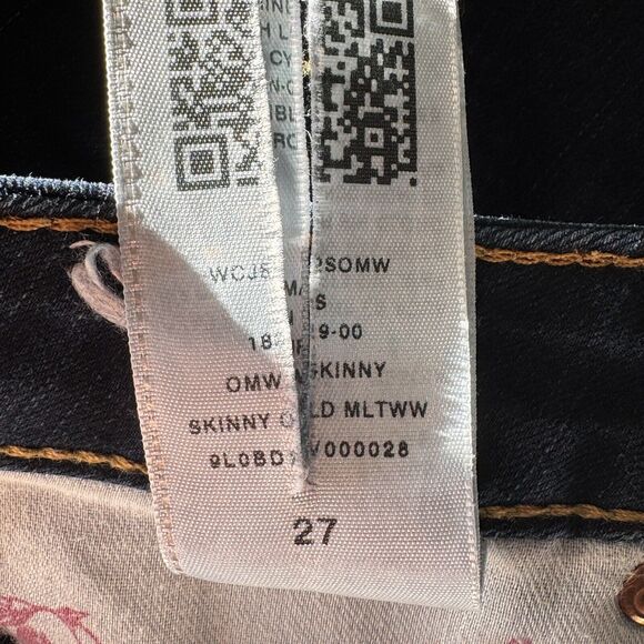 True Religion SZ 27 Skinny Jeans Low-Rise Embroidered Pockets Zip-Fly Dark Wash - Picture 12 of 13